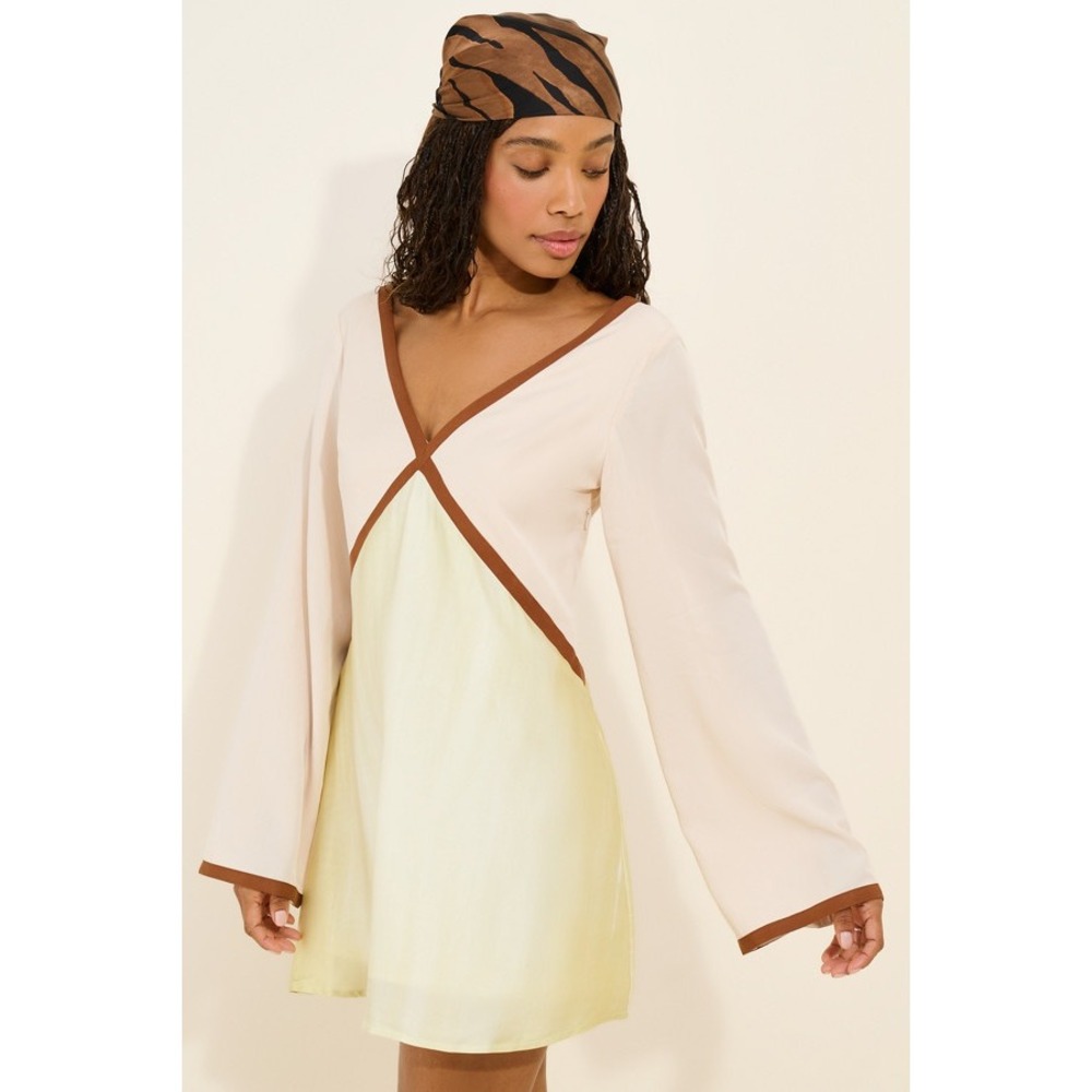 Sancia Alba Long-Sleeve Mini Dress XS Cream Lime Brown